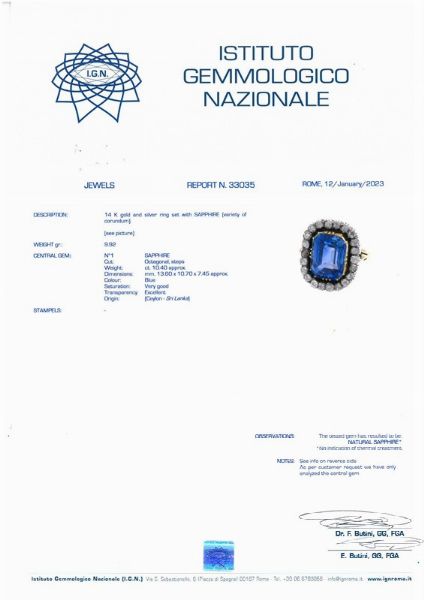ANELLO CON ZAFFIRO CEYLON E DIAMANTI  - Asta Gioielli - Associazione Nazionale - Case d'Asta italiane