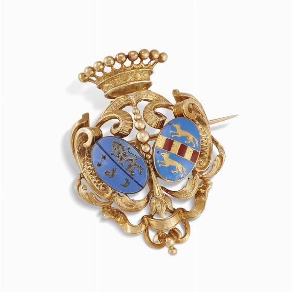 SPILLA CON STEMMI ARALDICI  - Asta Gioielli - Associazione Nazionale - Case d'Asta italiane