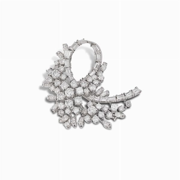SPILLA A TRALCIO FIORITO CON DIAMANTI  - Asta Gioielli - Associazione Nazionale - Case d'Asta italiane