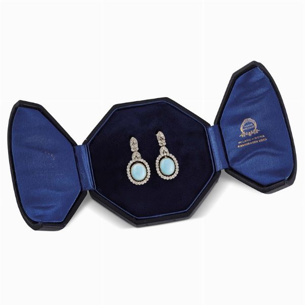 BUCCELLATI : BUCCELLATI PAIO DI ORECCHINI PENDENTI CON TURCHESI E DIAMANTI  - Asta Gioielli - Associazione Nazionale - Case d'Asta italiane