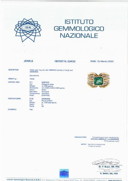 ANELLO A FASCIA CON SMERALDO COLOMBIANO E DIAMANTI  - Asta Gioielli - Associazione Nazionale - Case d'Asta italiane