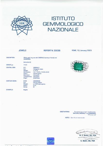 ANELLO CON SMERALDO COLOMBIANO E DIAMANTI  - Asta Gioielli - Associazione Nazionale - Case d'Asta italiane
