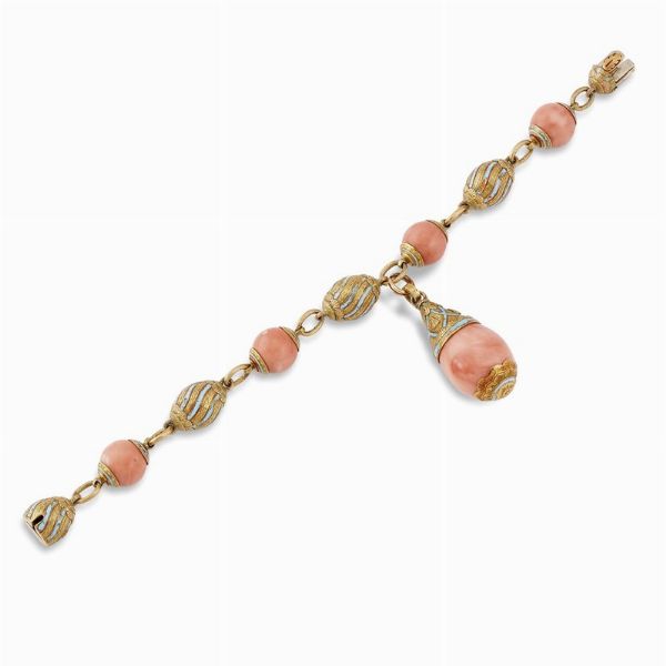 CAZZANIGA BRACCIALE A CATENA CON CORALLI ROSA  - Asta Gioielli - Associazione Nazionale - Case d'Asta italiane