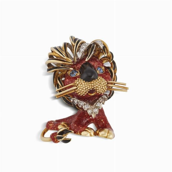 SPILLA A FORMA DI LEONE  - Asta Gioielli - Associazione Nazionale - Case d'Asta italiane