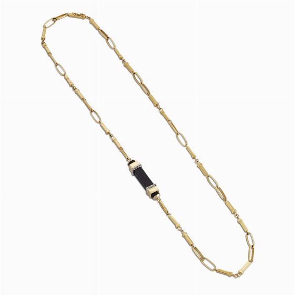 LUNGA COLLANA A CATENA CON ONICE E DIAMANTI  - Asta Gioielli - Associazione Nazionale - Case d'Asta italiane