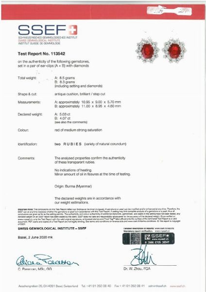 PAIO DI ORECCHINI CON RUBINI BIRMANI E DIAMANTI  - Asta Gioielli - Associazione Nazionale - Case d'Asta italiane