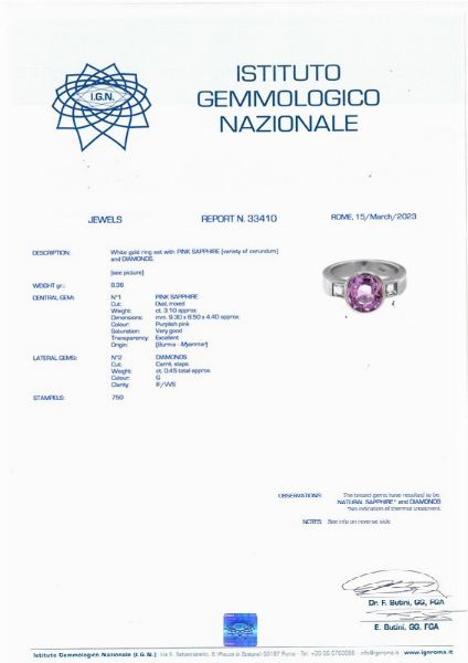 ANELLO CON ZAFFIRO ROSA BIRMANO E DIAMANTI  - Asta Gioielli - Associazione Nazionale - Case d'Asta italiane