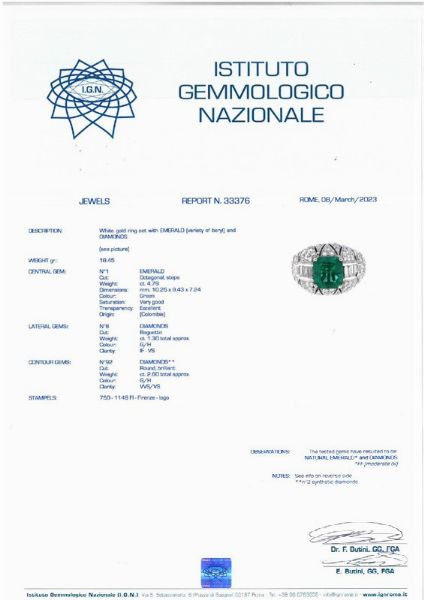 ANELLO CON SMERALDO COLOMBIANO E DIAMANTI  - Asta Gioielli - Associazione Nazionale - Case d'Asta italiane