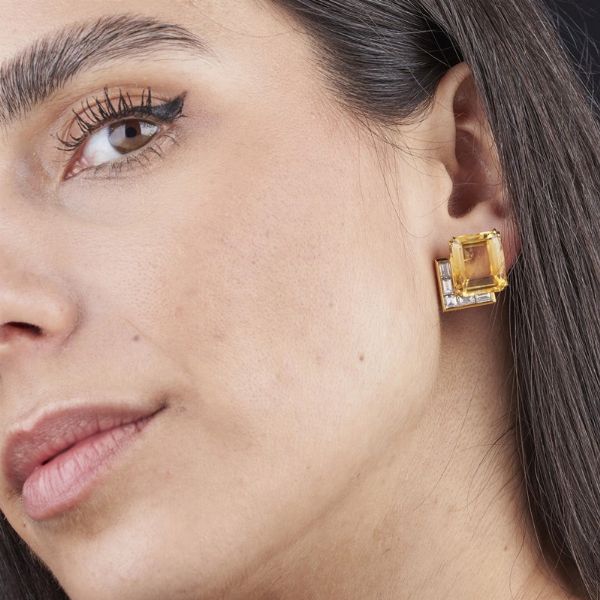 PAIO DI ORECCHINI CON QUARZI CITRINI E DIAMANTI  - Asta Gioielli - Associazione Nazionale - Case d'Asta italiane