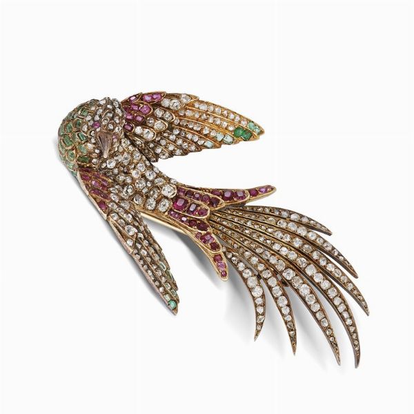 PETOCHI SPILLA A FORMA DI UCCELLO DEL PARADISO  - Asta Gioielli - Associazione Nazionale - Case d'Asta italiane