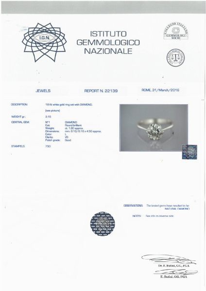 ANELLO SOLITARIO  - Asta Gioielli - Associazione Nazionale - Case d'Asta italiane