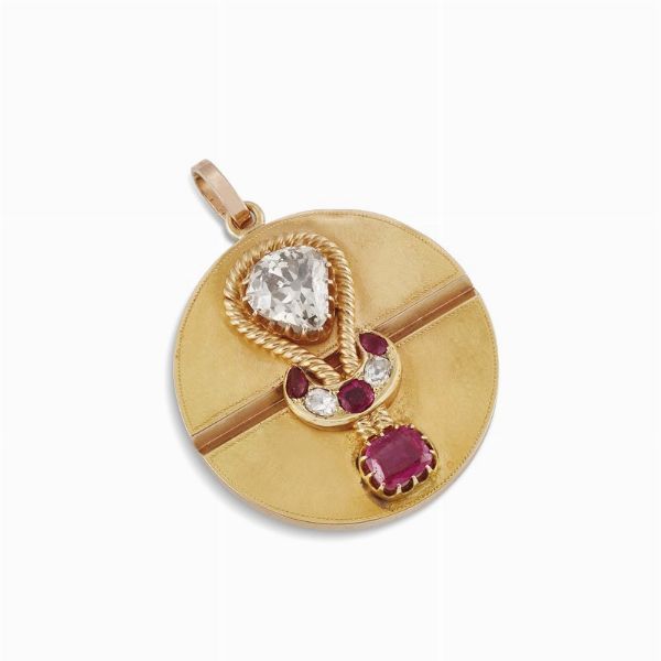PENDENTE CON RUBINO BIRMANO E DIAMANTI  - Asta Gioielli - Associazione Nazionale - Case d'Asta italiane
