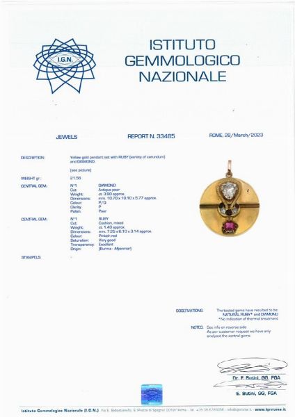 PENDENTE CON RUBINO BIRMANO E DIAMANTI  - Asta Gioielli - Associazione Nazionale - Case d'Asta italiane