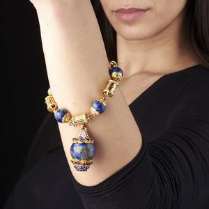 CAZZANIGA BRACCIALE A CATENA CON LAPISLAZZULI E PIETRE DI COLORE  - Asta Gioielli - Associazione Nazionale - Case d'Asta italiane