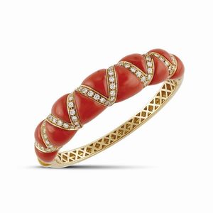 CHANTECLER - CHANTECLER BRACCIALE RIGIDO CON CORALLO E DIAMANTI