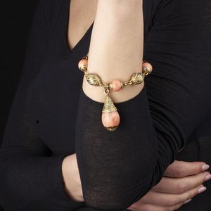 CAZZANIGA BRACCIALE A CATENA CON CORALLI ROSA  - Asta Gioielli - Associazione Nazionale - Case d'Asta italiane