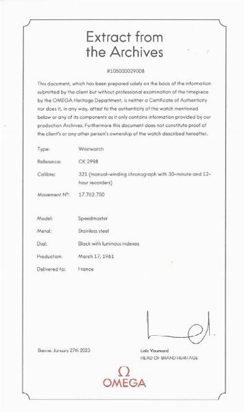 OMEGA : OMEGA SPEEDMASTER "LOLLIPOP" REF. CK2998-3 ANNO 1961  - Asta OROLOGI DA POLSO E DA TASCA - Associazione Nazionale - Case d'Asta italiane