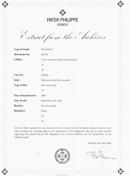 PATEK PHILIPPE : PATEK PHILIPPE TEGOLA REF. 2461J IN ORO ROSA N. 26298XX  - Asta OROLOGI DA POLSO E DA TASCA - Associazione Nazionale - Case d'Asta italiane