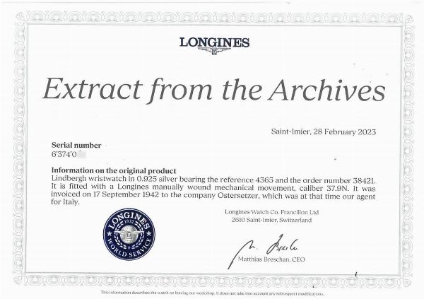 LONGINES : LONGINES LINDBERGH REF. 4365 OROLOGIO DA POLSO IN ARGENTO N. 384XX  - Asta OROLOGI DA POLSO E DA TASCA - Associazione Nazionale - Case d'Asta italiane