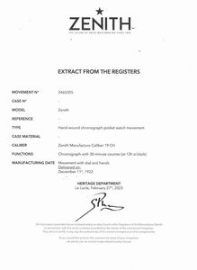 ZENITH : ZENITH OROLOGIO DA TASCA CRONOGRAFO MONOPULSANTE N. 24653XX  - Asta OROLOGI DA POLSO E DA TASCA - Associazione Nazionale - Case d'Asta italiane