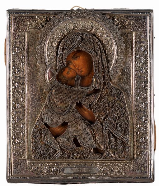 Icona raffigurante Madonna con Bambino. Russia secolo XIX  - Asta Arredi Antichi - Associazione Nazionale - Case d'Asta italiane
