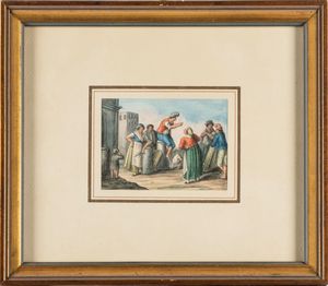 Cerchia di Saverio Della Gatta (Lecce 1758- circa 1828) : Scene di vita napoletana  - Asta Arredi Antichi - Associazione Nazionale - Case d'Asta italiane