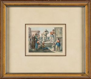 Cerchia di Saverio Della Gatta (Lecce 1758- circa 1828) : Scene di vita napoletana  - Asta Arredi Antichi - Associazione Nazionale - Case d'Asta italiane