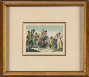 Cerchia di Saverio Della Gatta (Lecce 1758- circa 1828) : Scene di vita napoletana  - Asta Arredi Antichi - Associazione Nazionale - Case d'Asta italiane