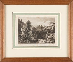 Lotto composto da cinque incisioni di Massimo d'Azeglio, Giovanni Migliara, Giuseppe Borsato, Giuseppe Bisi e Carlo Canella, raffiguranti paesaggi  - Asta Arredi Antichi - Associazione Nazionale - Case d'Asta italiane