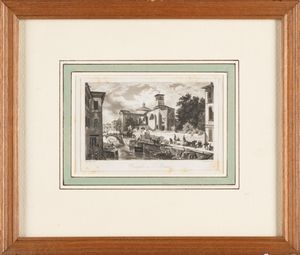 Lotto composto da cinque incisioni di Massimo d'Azeglio, Giovanni Migliara, Giuseppe Borsato, Giuseppe Bisi e Carlo Canella, raffiguranti paesaggi  - Asta Arredi Antichi - Associazione Nazionale - Case d'Asta italiane