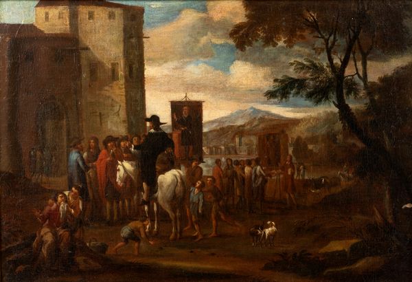 Artista fiammingo attivo a Roma, secolo XVII : Il ciarlatano  - Asta Dipinti e Disegni Antichi - Associazione Nazionale - Case d'Asta italiane