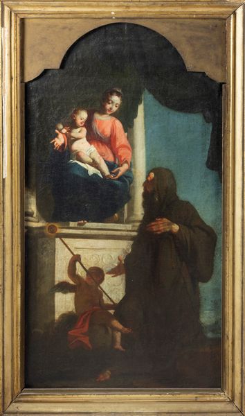 Scuola veneta, secolo XVIII : Madonna con Bambino in trono e Santo  - Asta Dipinti e Disegni Antichi - Associazione Nazionale - Case d'Asta italiane