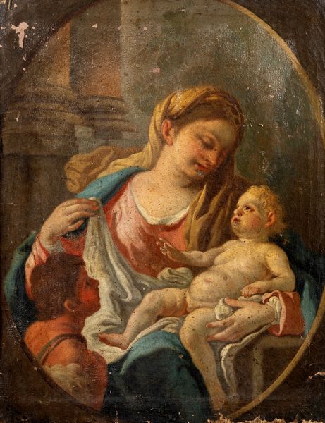 Scuola napoletana, secolo XVIII : Madonna con Bambino e San Giovannino  - Asta Dipinti e Disegni Antichi - Associazione Nazionale - Case d'Asta italiane