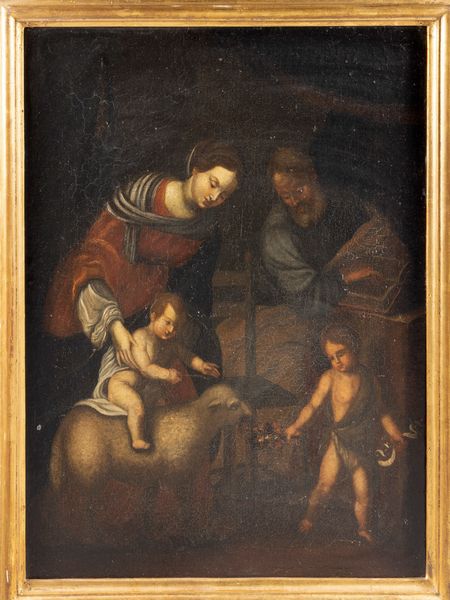 Scuola italiana, secolo XVII : Sacra Famiglia con San Giovannino  - Asta Dipinti e Disegni Antichi - Associazione Nazionale - Case d'Asta italiane