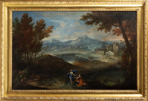 Scuola emiliana, secolo XVII : Paesaggio fluviale con Noli me tangere  - Asta Dipinti e Disegni Antichi - Associazione Nazionale - Case d'Asta italiane
