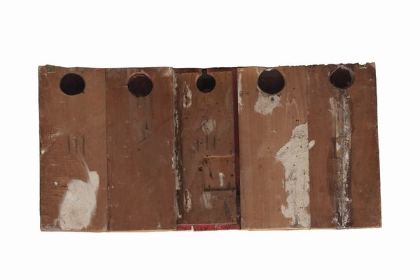 Scuola toscana, secolo XVI : Predella con quattro Santi ai lati e Cristo al centro  - Asta Dipinti e Disegni Antichi - Associazione Nazionale - Case d'Asta italiane