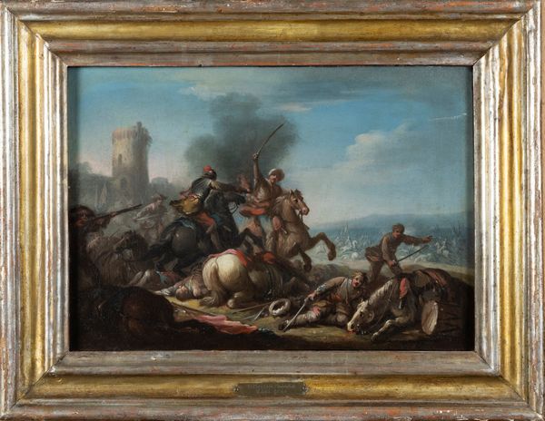 Cerchia di Francesco Simonini (Parma, 1686 – Venezia o Firenze, 1755 o 1753) : Due scene di battaglia, en pendant  - Asta Dipinti e Disegni Antichi - Associazione Nazionale - Case d'Asta italiane