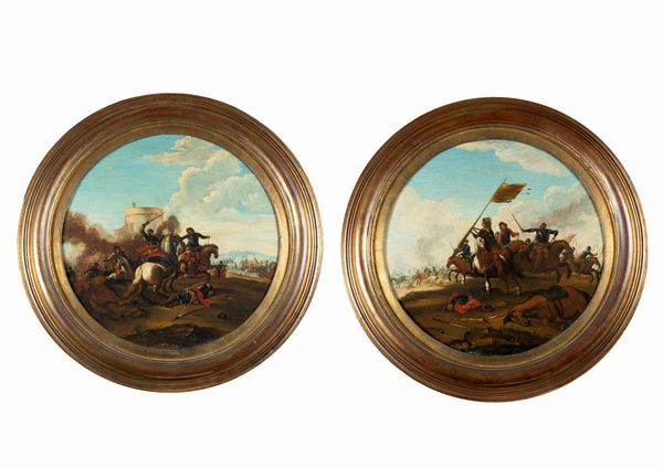 Scuola italiana, secolo XVIII : Due scene di battaglia, en pendant  - Asta Dipinti e Disegni Antichi - Associazione Nazionale - Case d'Asta italiane