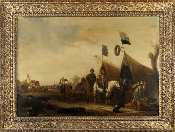 Scuola olandese, secolo XVIII : Cavalieri e viandanti presso un accampamento  - Asta Dipinti e Disegni Antichi - Associazione Nazionale - Case d'Asta italiane