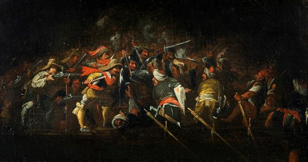 Scuola dell'Italia settentrionale, secolo XVII : Scena di battaglia  - Asta Dipinti e Disegni Antichi - Associazione Nazionale - Case d'Asta italiane