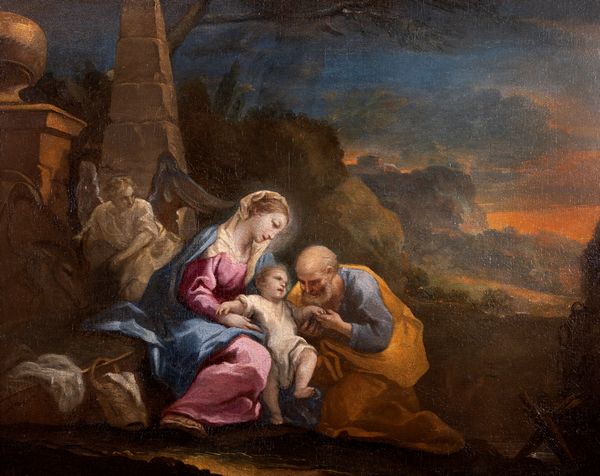 Scuola veneta, secolo XVII : Riposo durante la fuga in Egitto  - Asta Dipinti e Disegni Antichi - Associazione Nazionale - Case d'Asta italiane