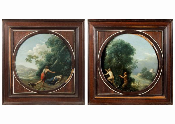 Artista fiammingo attivo a Roma, fine secolo XVI - inizi secolo XVII : Cefalo e Procri; e Pan e Siringa,  en pendant  - Asta Dipinti e Disegni Antichi - Associazione Nazionale - Case d'Asta italiane