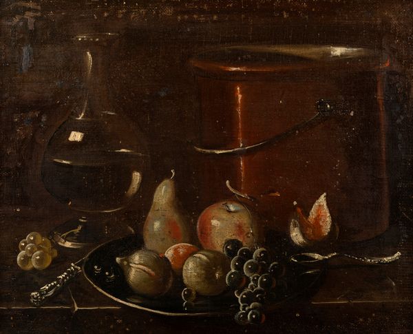Scuola dell'Italia centrale, secolo XVIII : Due nature morte con frutta, vasellame e vetri su un tavolo, en pendant  - Asta Dipinti e Disegni Antichi - Associazione Nazionale - Case d'Asta italiane