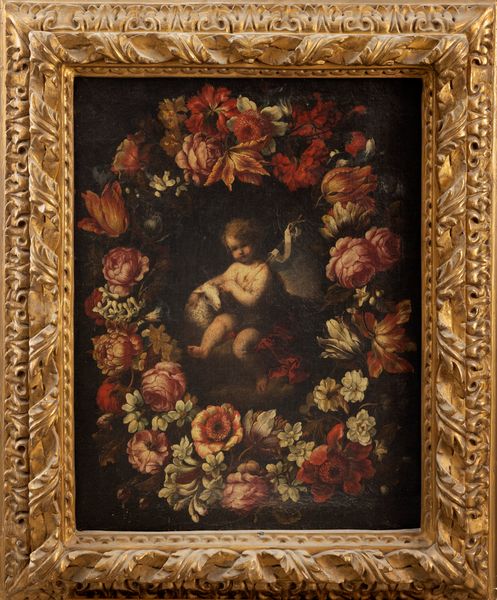 Scuola dell'Italia settentrionale, secolo XVII : San Pietro e San Giovannino entro ghirlande di fiori,  en pendant  - Asta Dipinti e Disegni Antichi - Associazione Nazionale - Case d'Asta italiane