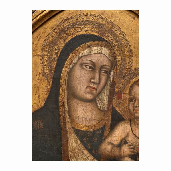 Maestro di Mezzana (attivo a Firenze nel secolo XIV) : Madonna con Bambino  - Asta Dipinti e Disegni Antichi - Associazione Nazionale - Case d'Asta italiane