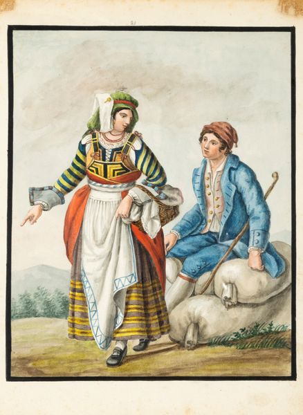 Scuola napoletana, fine secolo XVIII - inizi secolo XIX : Dodici disegni raffiguranti costumi popolari di Abruzzo e Molise  - Asta Dipinti e Disegni Antichi - Associazione Nazionale - Case d'Asta italiane
