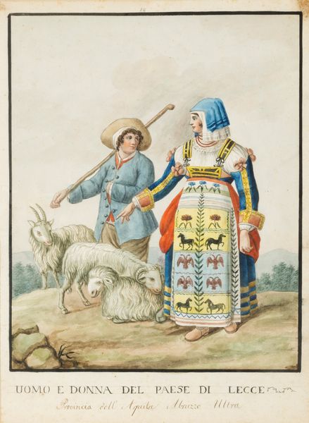 Scuola napoletana, fine secolo XVIII - inizi secolo XIX : Dodici disegni raffiguranti costumi popolari di Abruzzo e Molise  - Asta Dipinti e Disegni Antichi - Associazione Nazionale - Case d'Asta italiane