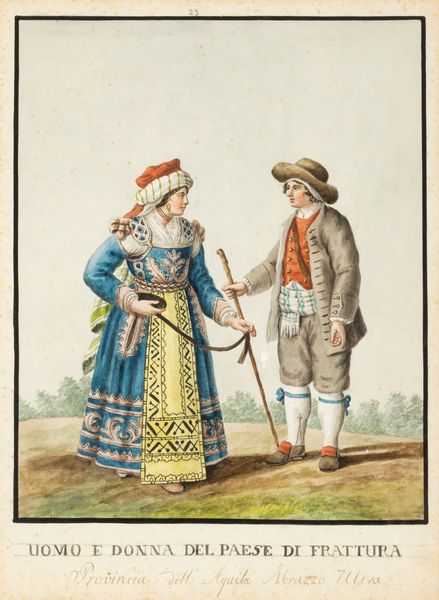 Scuola napoletana, fine secolo XVIII - inizi secolo XIX : Dodici disegni raffiguranti costumi popolari di Abruzzo e Molise  - Asta Dipinti e Disegni Antichi - Associazione Nazionale - Case d'Asta italiane