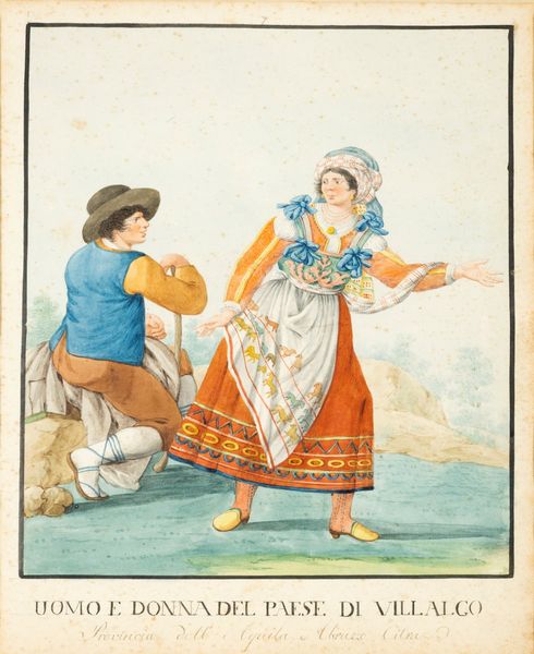 Scuola napoletana, fine secolo XVIII - inizi secolo XIX : Dodici disegni raffiguranti costumi popolari di Abruzzo e Molise  - Asta Dipinti e Disegni Antichi - Associazione Nazionale - Case d'Asta italiane
