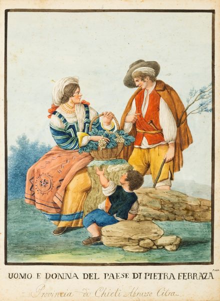 Scuola napoletana, fine secolo XVIII - inizi secolo XIX : Dodici disegni raffiguranti costumi popolari di Abruzzo e Molise  - Asta Dipinti e Disegni Antichi - Associazione Nazionale - Case d'Asta italiane